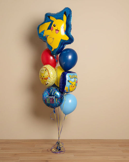 Pikachu Happy Birthday 9 Balloon Bouquet With Helium And Weight