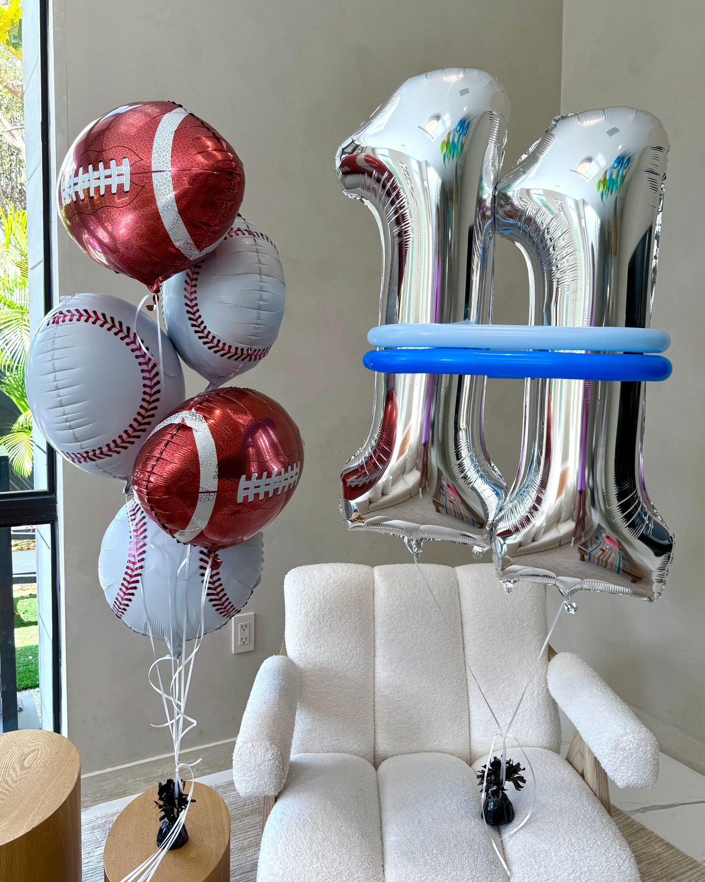 Giant 34" Number Balloon With Football And Baseball Balloons Bouquet