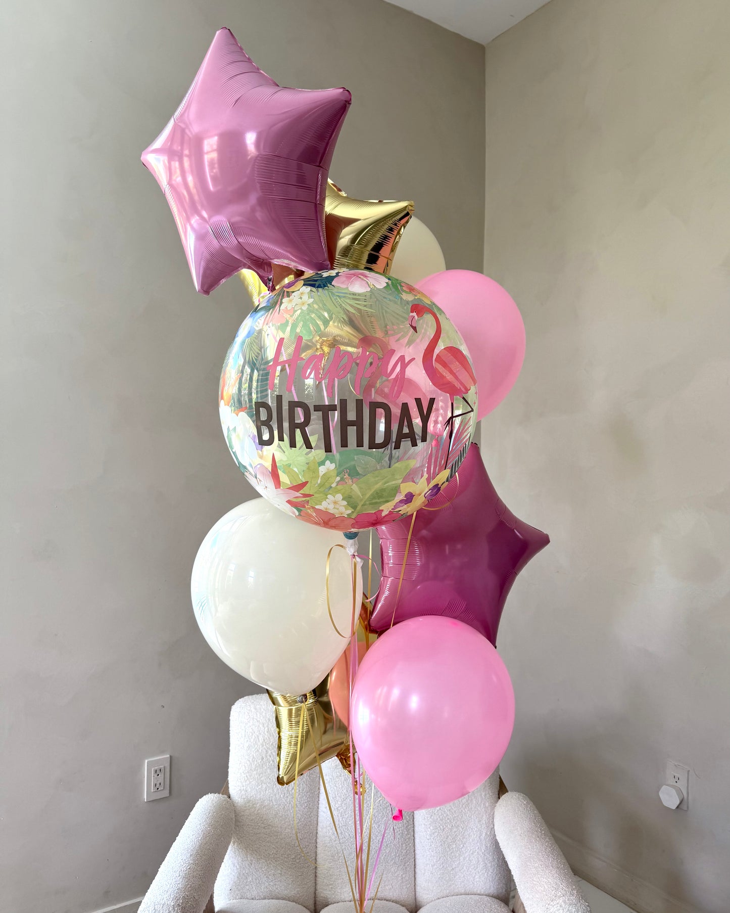 "Beachy Flamingo" Happy Birthday Balloon Bouquet With Weight