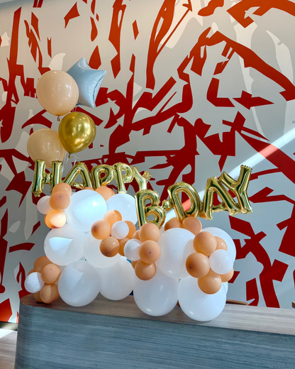 Happy Birthday Balloon Structure With Matching 4 Helium Balloon Bouquet with Star
