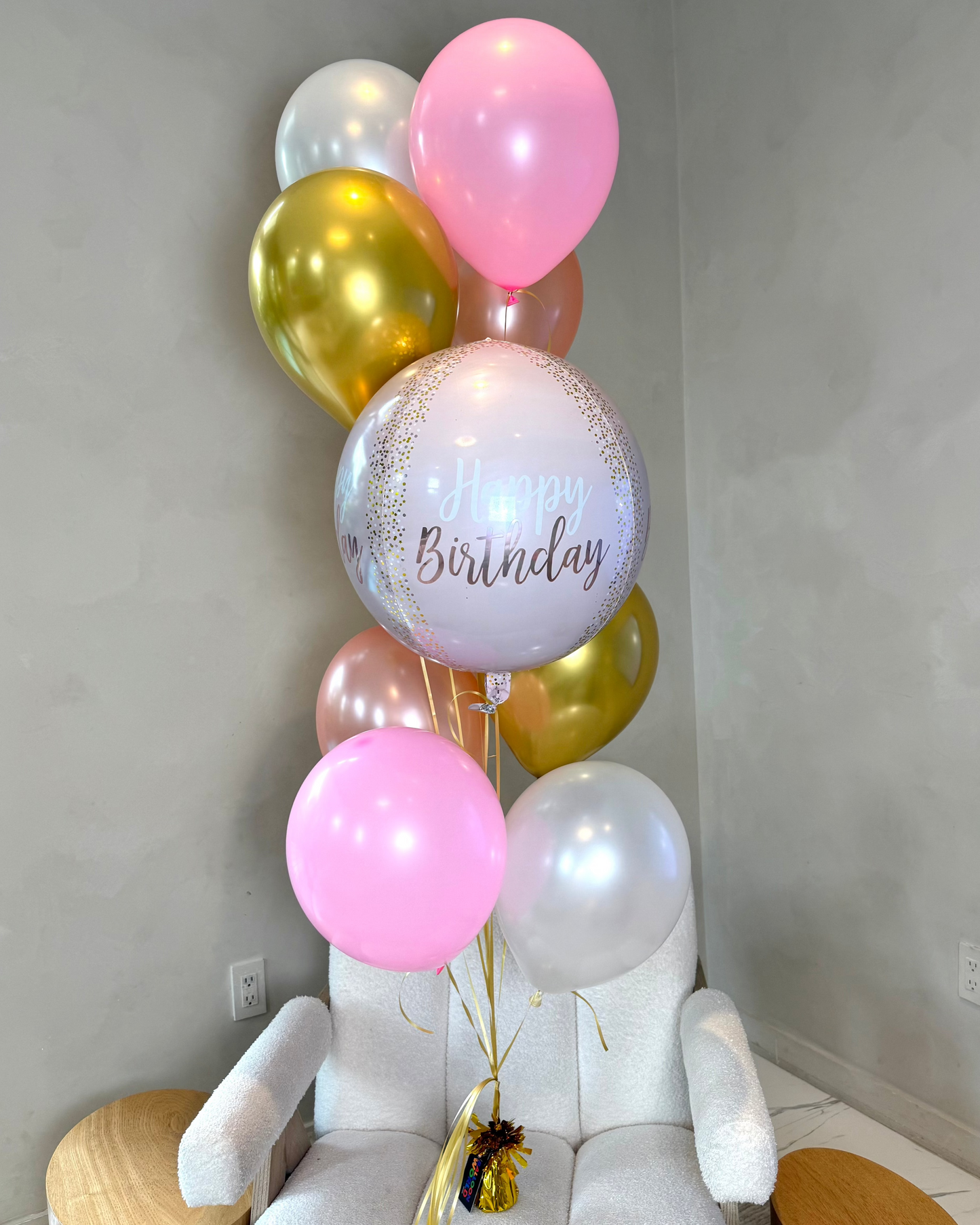 "Pretty Pink" Happy Birthday Helium Balloon Bouquet With Weight