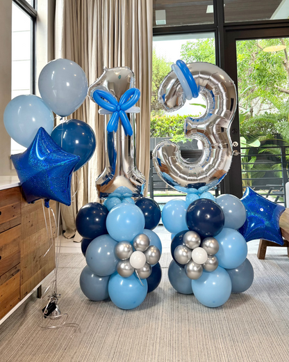 Happy Birthday Flower Double Number Helium Balloon Bouquet and Structure Any Color