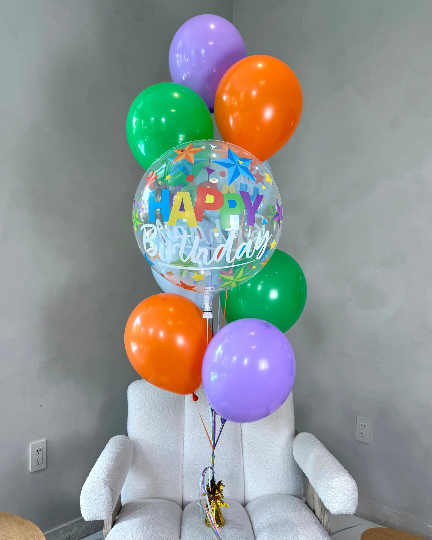 Pick Your Color Happy Birthday Clear Bubble Helium Balloon Bouquet With Weight