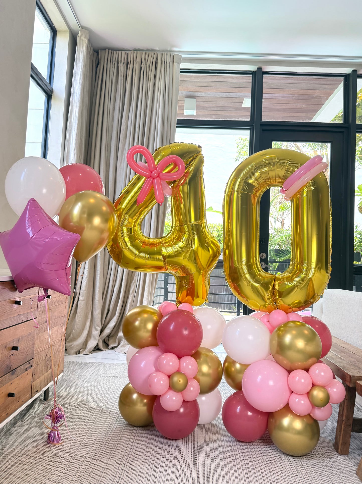 Happy Birthday Flower Double Number Helium Balloon Bouquet and Structure Any Color