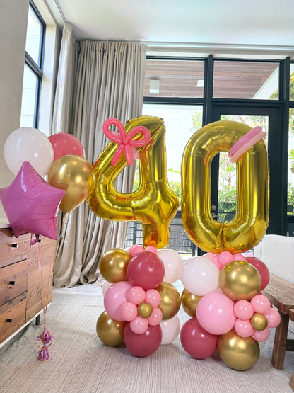 Happy Birthday Flower Double Number Helium Balloon Bouquet and Structure Any Color
