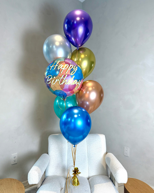Metallic Colors Happy Birthday Helium Balloon Bouquet With Weight