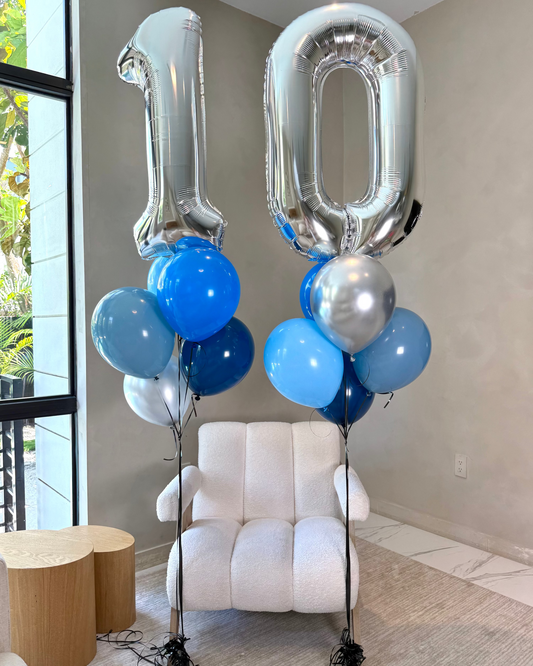 Giant Number With 5 Helium Balloons Bouquet With Weight