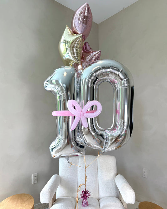 Giant Number Balloon With 3 Helium Star Balloons Bouquet