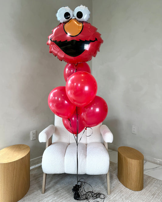 Elmo From Sesame Street With 5 Red Helium Balloons Bouquet