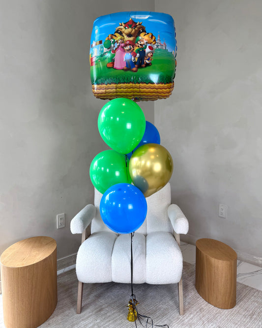 Giant XXL Super Mario Bros With 5 Helium Balloons Bouquet