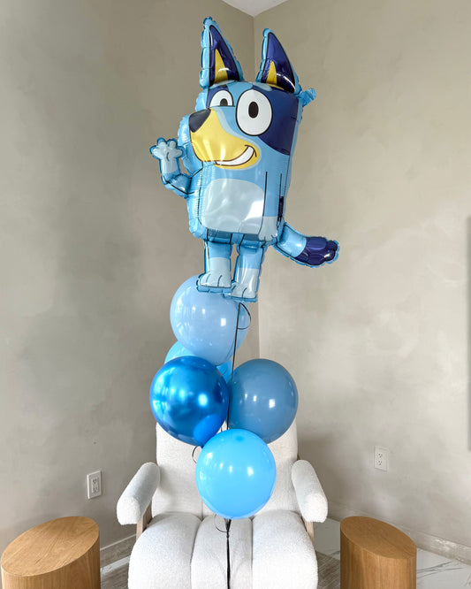 Giant Bluey Foil Balloon With 5 Blue Helium Balloons Bouquet