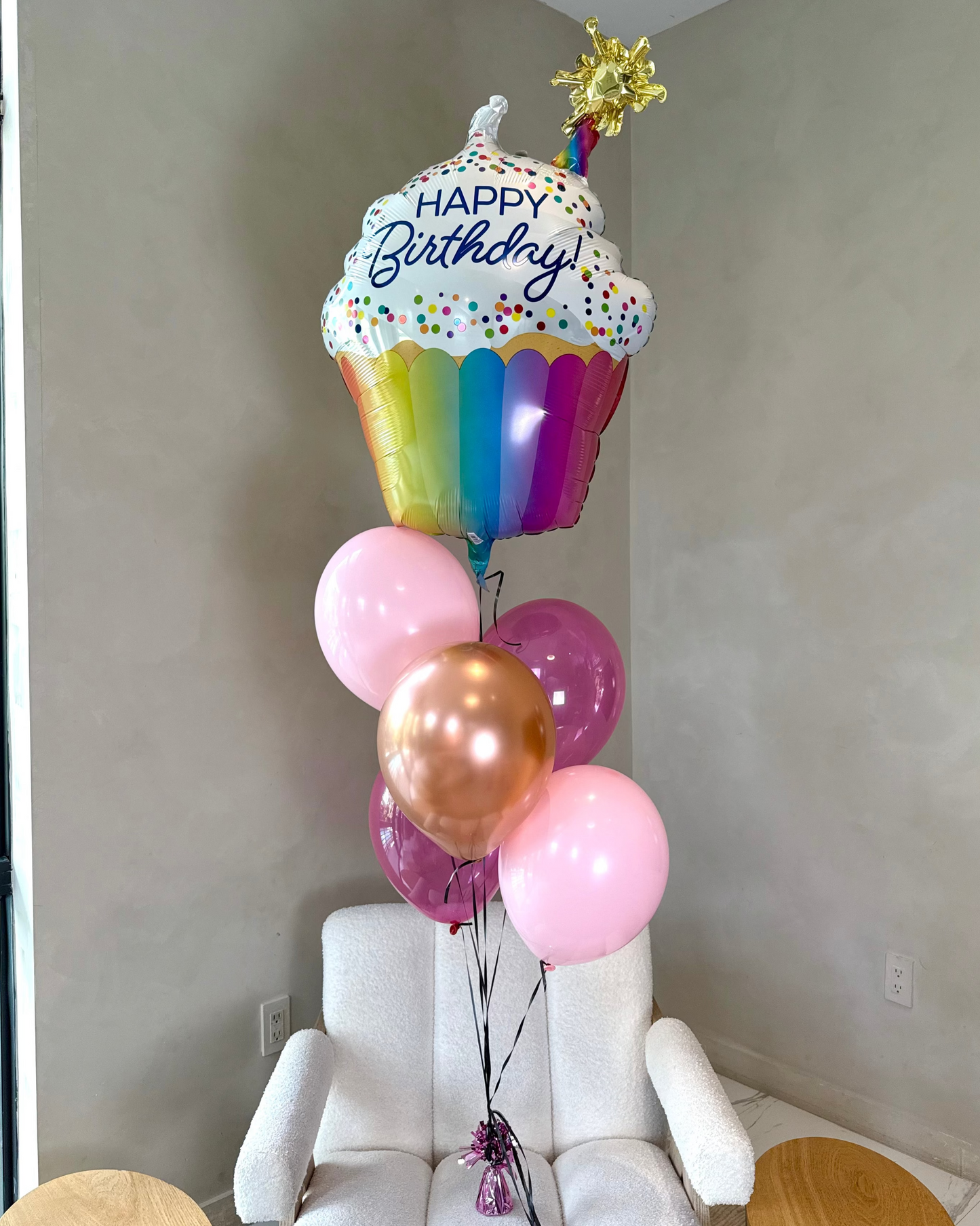 Giant 34" Cupcake Happy Birthday Balloon with 5 Helium Balloons Bouquet Any Color
