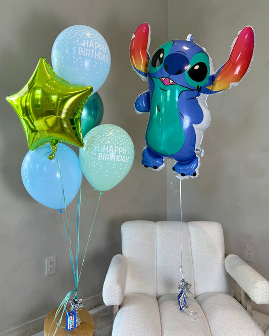 Stitch Giant Character Happy Birthday Balloon Bouquet With Weights