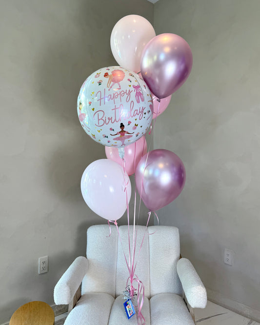 Ballerina Happy Birthday 6 Balloon Bouquet With Helium