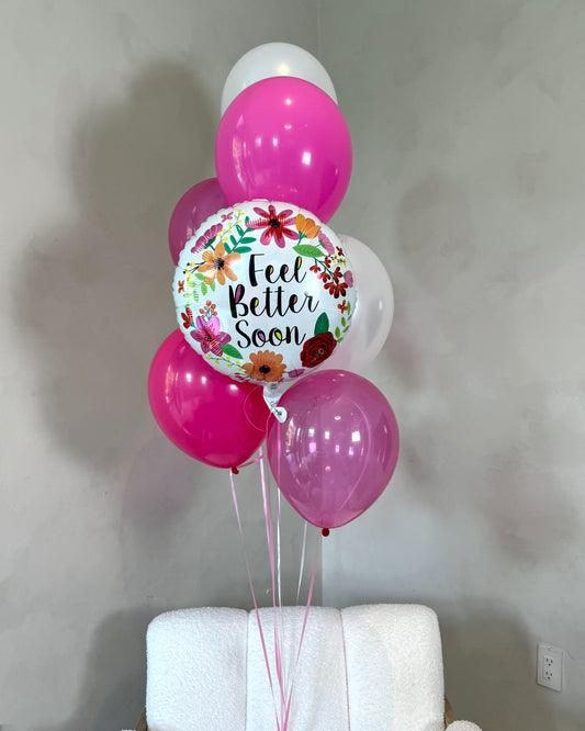 Feel Better Soon Pink And Floral Balloon Bouquet With Helium