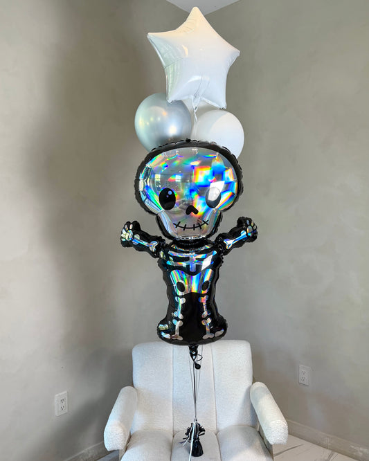 Giant Iridescent Skeleton Halloween Balloon Bouquet With Star And Weight