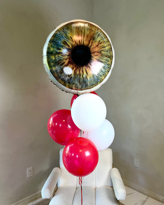 Giant Eye Ball Halloween Balloon With 6 Red & White Balloon Bouquet With Weight