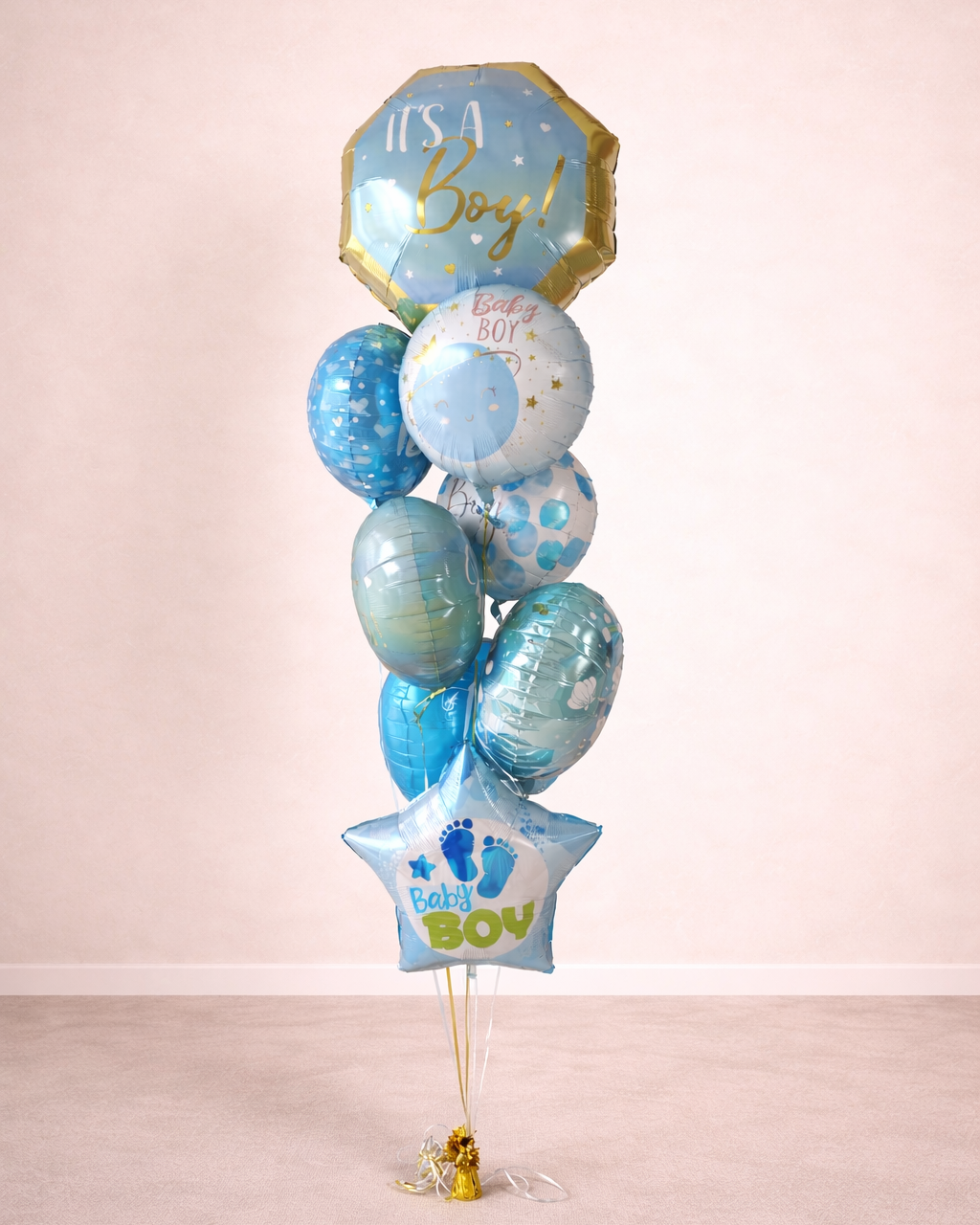 It's A Boy 8 Foil Balloon Bouquet With Helium And Weight