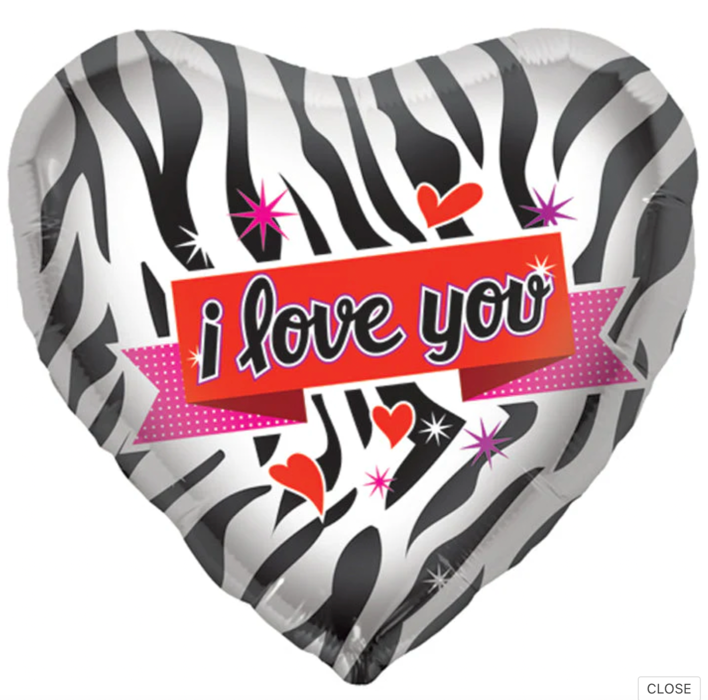 Valentines Day Foil "I Love You" Balloon Zebra 18" With Helium