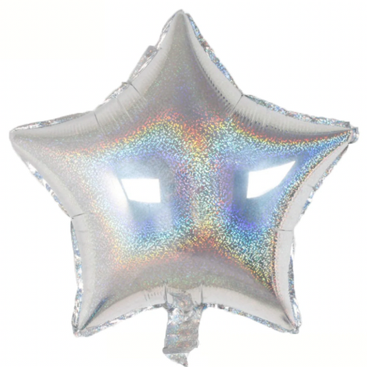 Star Shaped Holographic Silver Foil Balloon 18" With Helium