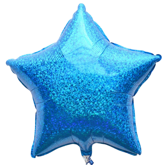 Star Shaped Holographic Blue Foil Balloon 18" With Helium