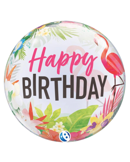 Giant Happy Birthday 24" Globe Tropical Flamingo Balloon With Helium