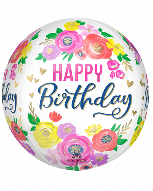 Happy Birthday 24" Giant Orbz Floral Flower Balloon With Helium