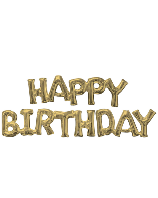 Giant 30'' Gold Happy Birthday Banner Balloon With Air