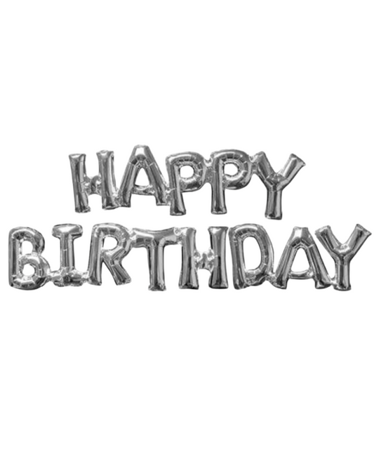 Giant 30'' Silver Happy Birthday Banner Balloon With Air