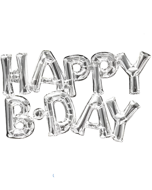 Giant 30'' Silver Happy Bday Banner Balloon With Air