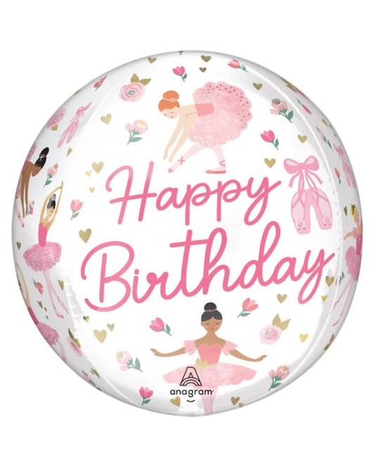 Ballerina Baby Pink Happy Birthday Giant Orbz 24" Balloon With Helium