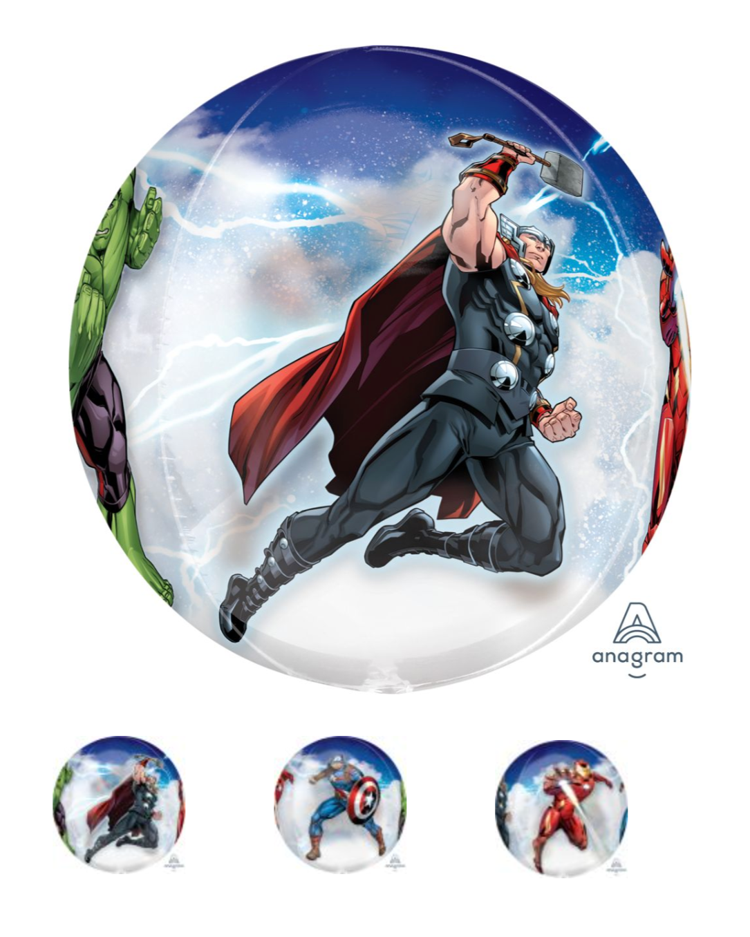 Avengers Iron Man Hulk Thor Captain America Giant Orbz 24" Balloon With Helium