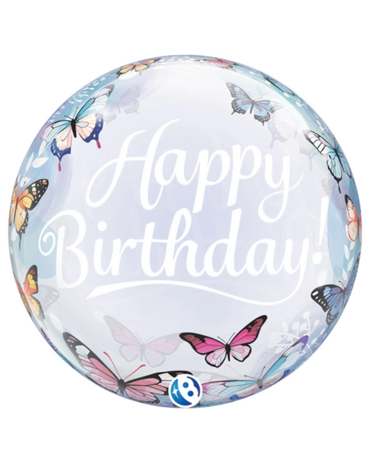Giant Clear 24" Butterfly Bubble Happy Birthday Balloon With Helium