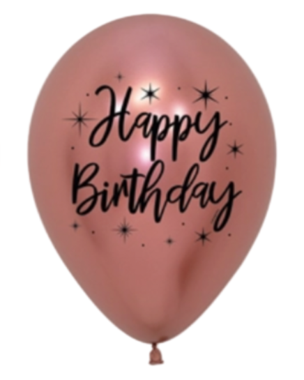 Metallic Rose Gold Happy Birthday Printed 12" Latex Balloon With Helium