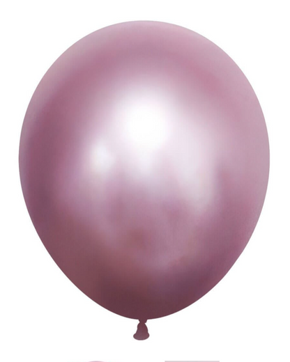 Metallic Pink 12" Balloon Inflated With Helium & Ribbon