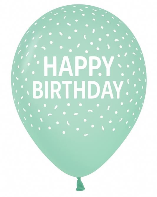 Pastel Green Happy Birthday Sprinkles 12" Latex Balloon With Helium