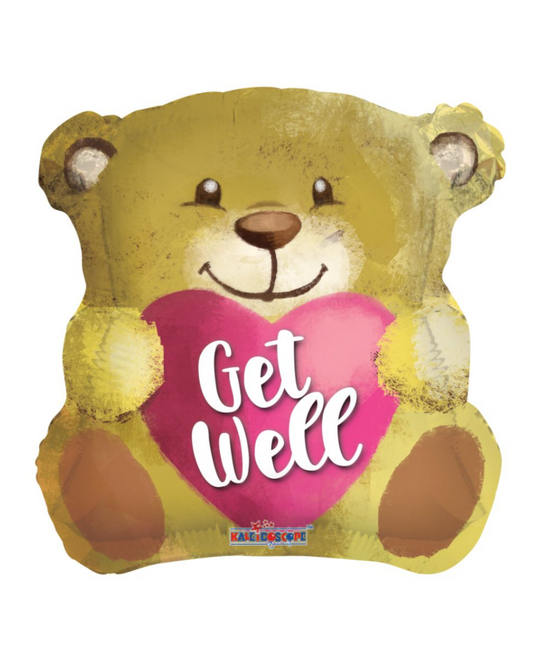 Get Well Teddy Bear 18" Heart Balloon With Helium