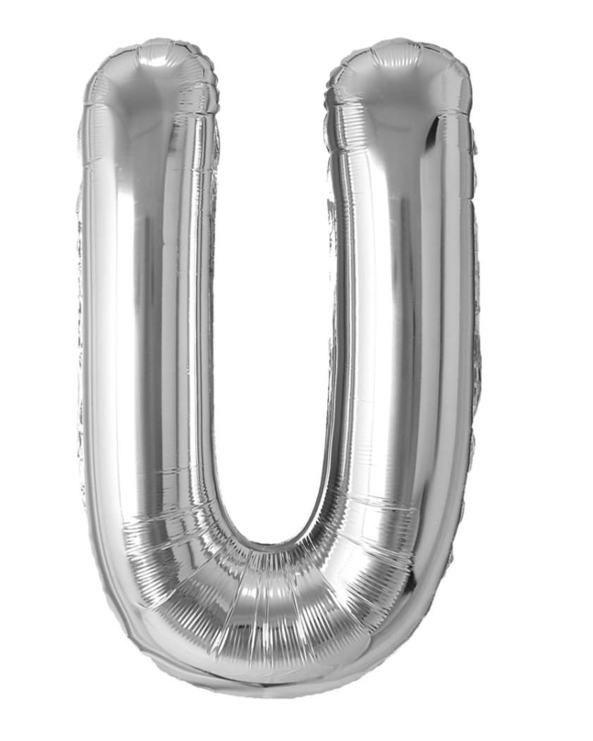 Giant Letter U Balloon 40" Silver With Helium