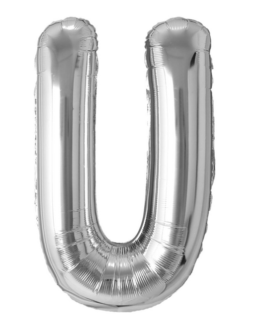 Giant Letter U Balloon 40" Silver With Helium