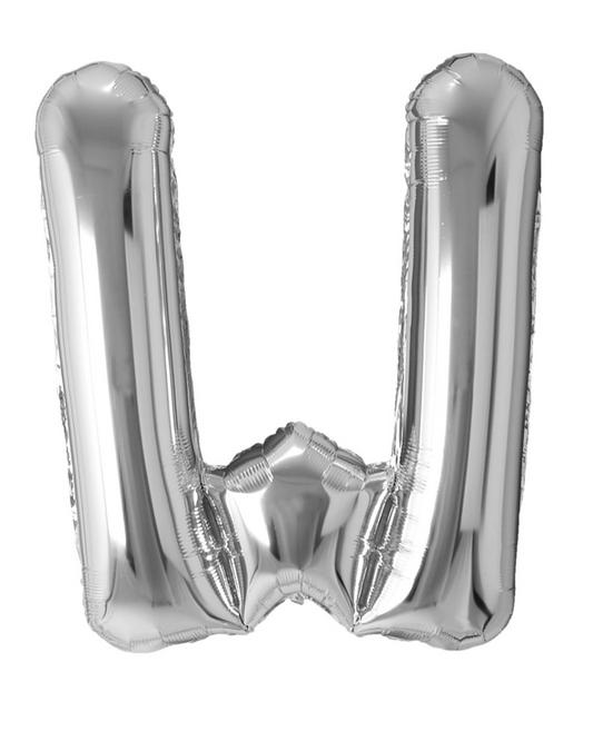Giant Letter W Balloon 40" Silver With Helium
