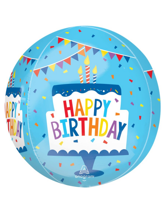 Happy Birthday 24" Blue Birthday Cake Orbz Balloon With Helium
