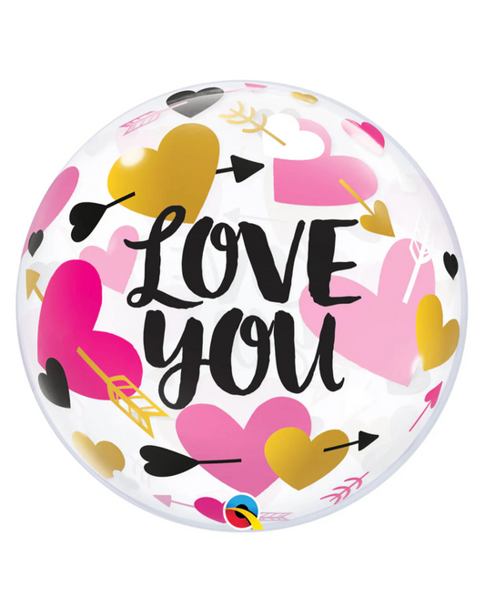 Giant 24" Pink and Gold Love You Clear Bubble Balloon With Helium