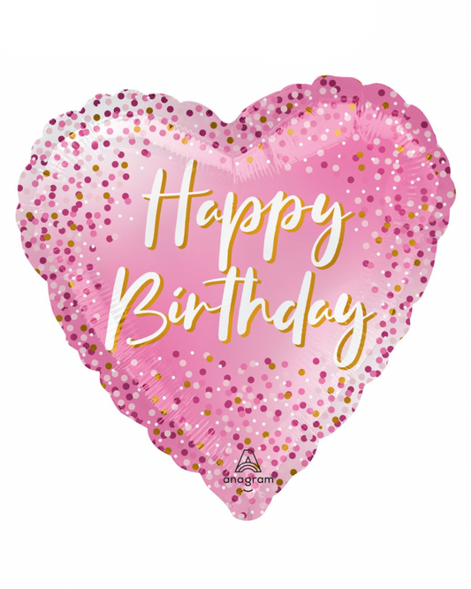 Heart Shaped Sparkle Happy Birthday Balloon With Helium