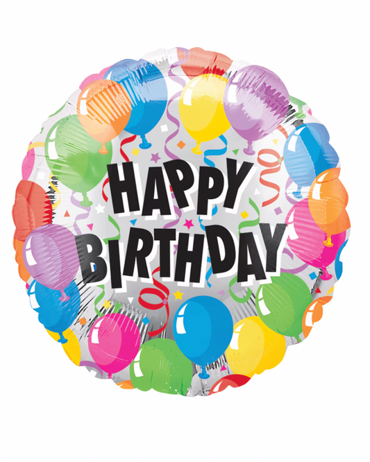 18" Silver And Multicolor Balloons Happy Birthday Balloon With Helium