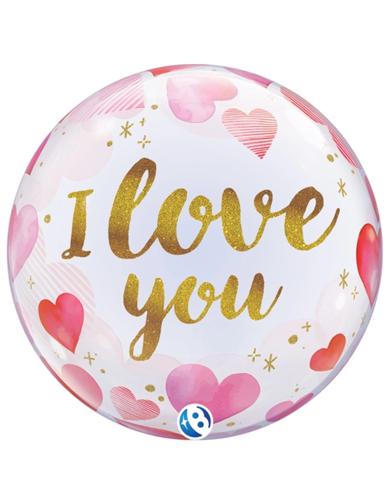 Giant I Love You 24" Gold With Hearts Clear Bubble Balloon With Helium
