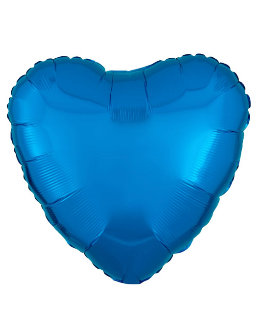 Metallic Blue 18" Heart Shaped Foil Balloon With Helium