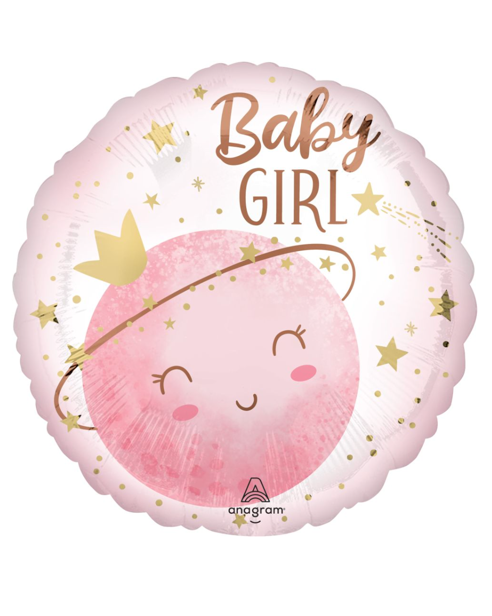 Baby Girl It's A Girl Moon 18" Balloon With Helium