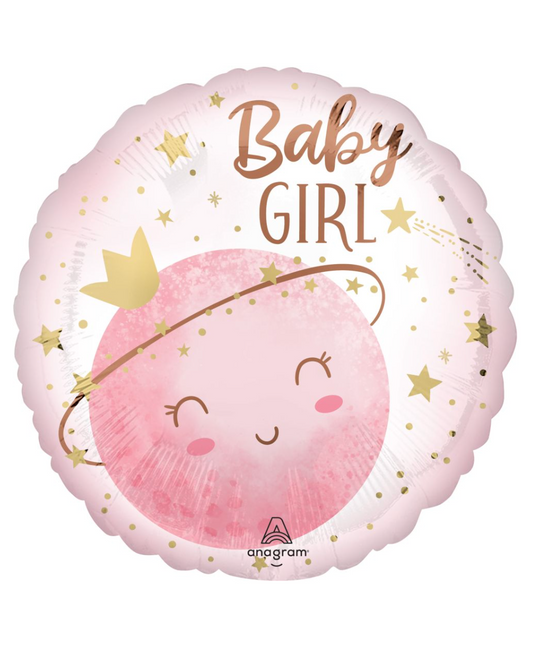 Baby Girl It's A Girl Moon 18" Balloon With Helium