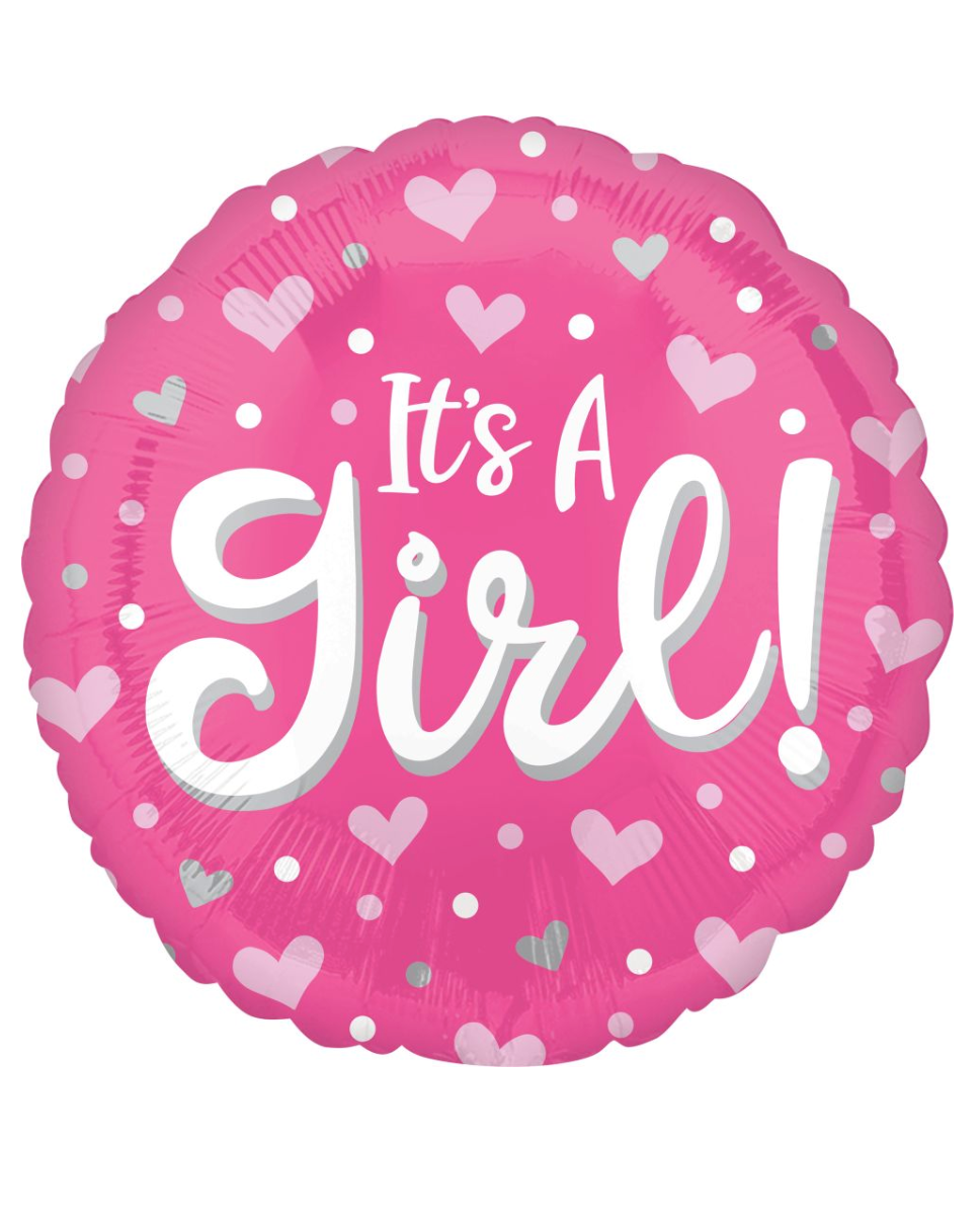 It's A Girl 18" Round Balloon Hearts With Helium