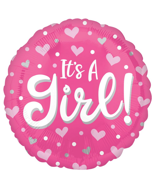 It's A Girl 18" Round Balloon Hearts With Helium
